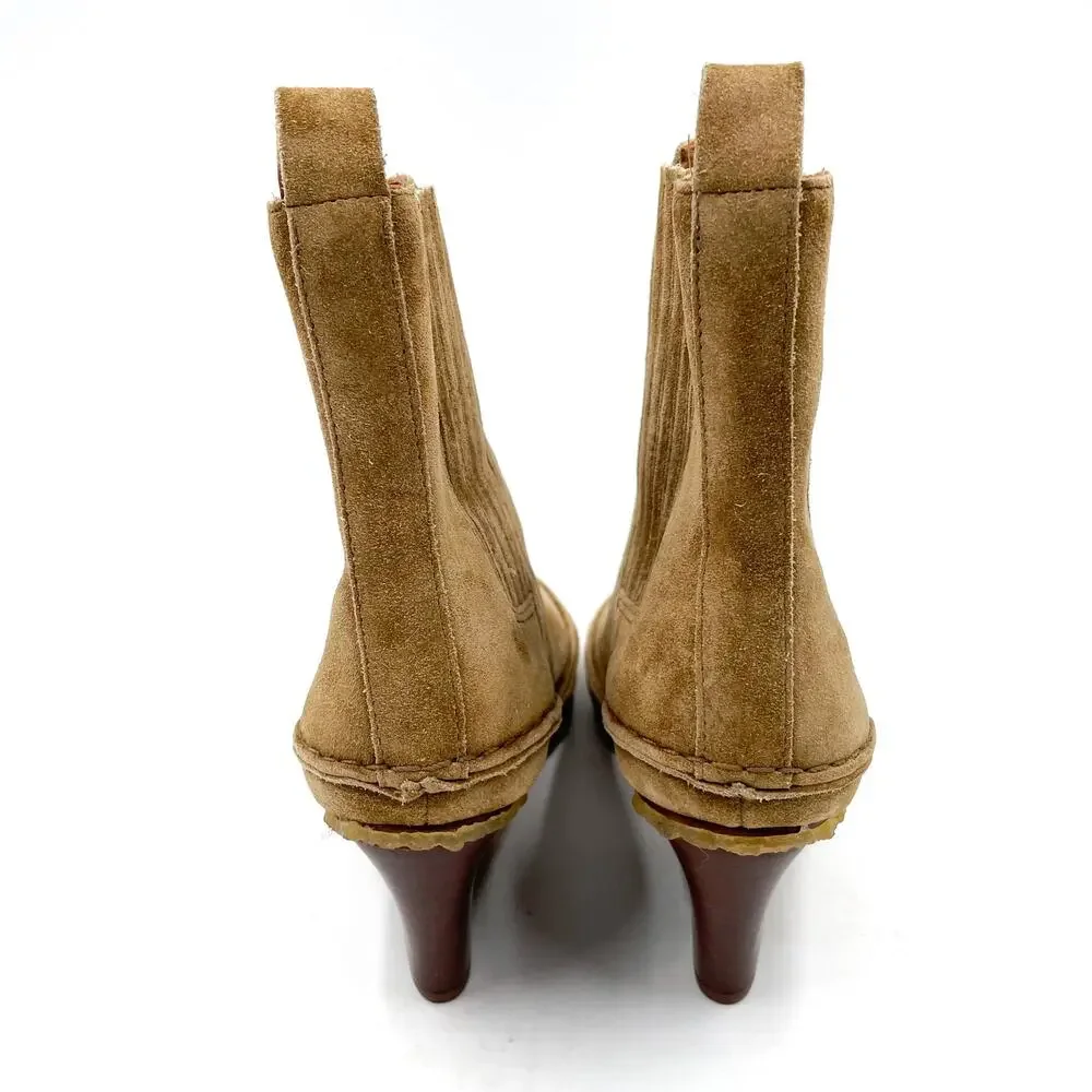 Tory Burch Lila Boots Brown Suede Pointed Block Heel Ankle Western Booties Sz‎ 6